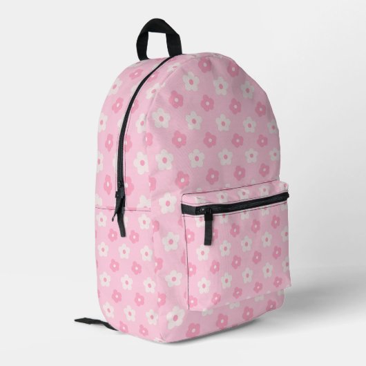 Daisy Pink Backpack Bedruckter Rucksack (Rückseitige Ecke links)