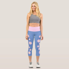 Daisy Pink Blue Capri Leggings