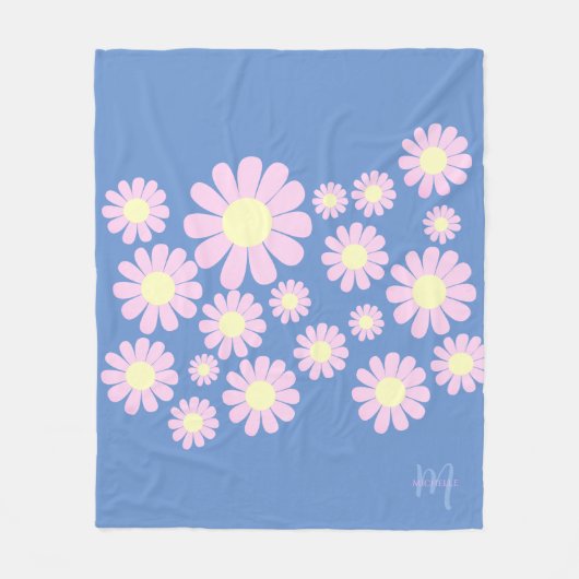 Daisy Pink Blue Fleecedecke (Vorderseite)
