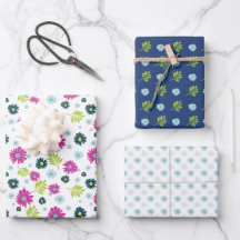 Daisy Pink Blue Floral Green Leaf Muster