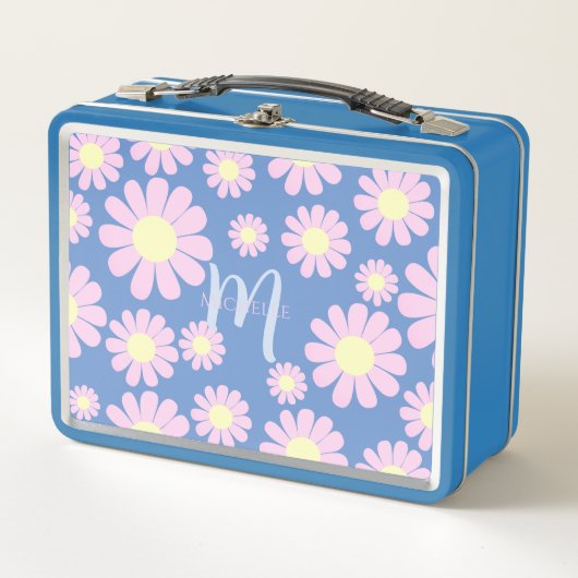 Daisy Pink Blue Metall Brotdose (Vorderseite)