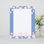 Daisy Pink Blue Staionery Paper (Stehend Vorderseite)