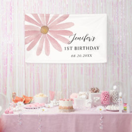 Daisy Pink Girl First Birthday Party Banner