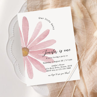 Daisy Pink Girl First Birthday Party Einladung