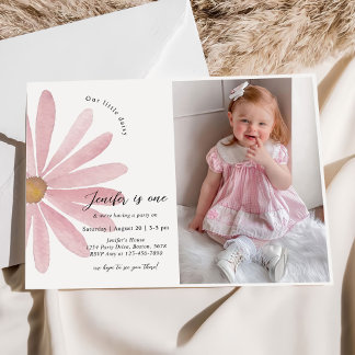 Daisy Pink Girl First Birthday Party Foto Einladung