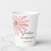 Daisy Pink Girl First Birthday Party Pappbecher (Vorderseite)