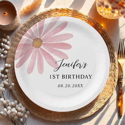Daisy Pink Girl First Birthday Party Pappteller