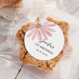 Daisy Pink Girl First Birthday Party Runder Aufkleber