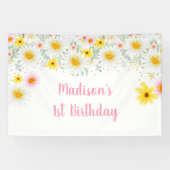 Daisy Pink Gold Wild Ein erster Geburtstag Banner (Horizontal)