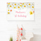 Daisy Pink Gold Wild Ein erster Geburtstag Banner (InSitu)
