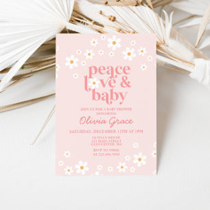 Daisy Pink Retro Frieden Liebe Baby-Party Einladung