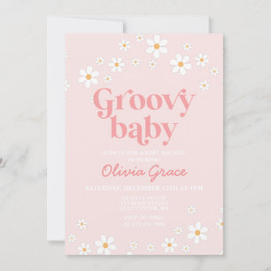 Daisy Pink Retro Groovy Baby Shower Einladung