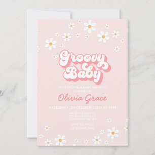 Daisy Pink Retro Groovy Baby Shower Einladung