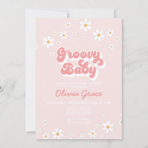 Daisy Pink Retro Groovy Baby Shower Einladung