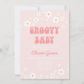 Daisy Pink Retro Groovy Kinderdusche Einladung (Vorderseite)