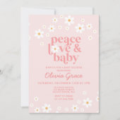 Daisy Pink Retro Peace Liebe Babydusche Einladung (Vorderseite)