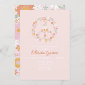 Daisy Pink Retro Peace Liebe Kinderdusche Einladun Einladung (Vorne/Hinten)