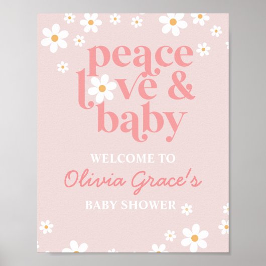 Daisy Pink Retro Peace Liebe Kinderdusche Willkomm Poster (Vorne)