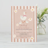 Daisy Pink Striped Niedlich Kleines Gosling Baby D Einladung (Stehend Vorderseite)