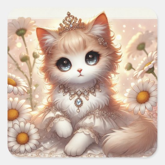 Daisy Princess Cat Quadratischer Aufkleber (Vorderseite)