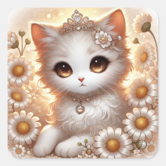 Daisy Princess Cat Quadratischer Aufkleber (Vorderseite)