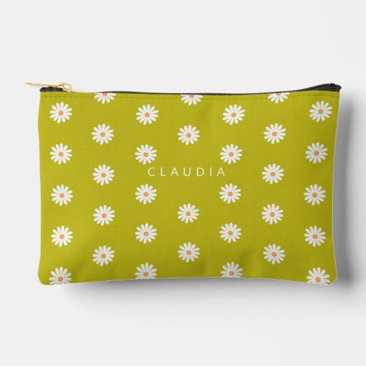 Daisy print vegan pencil case, zipper brush bag zubehörtasche (Vorderseite)
