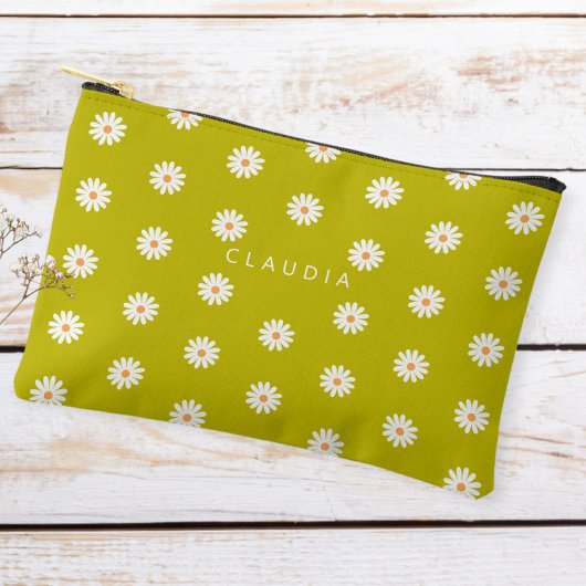Daisy print vegan pencil case, zipper brush bag zubehörtasche