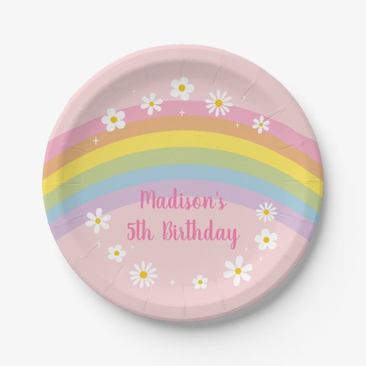 Daisy Rainbow Let's Party Retro Birthday Pappteller (Vorderseite)