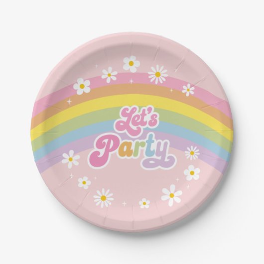 Daisy Rainbow Let's Party Retro Birthday Pappteller (Vorderseite)