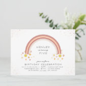 Daisy Rainbow Peach Pink Birthday Einladung (Stehend Vorderseite)