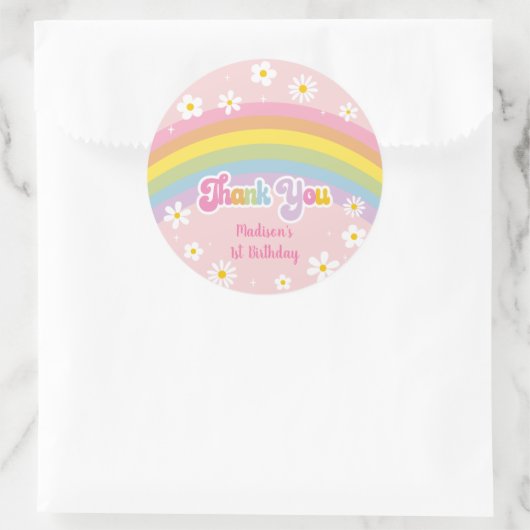 Daisy Rainbow Retro Geburtstag Vielen Dank Runder Aufkleber (Tasche)