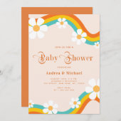 Daisy Rainbow Retro Typografie Hippie Baby Shower Einladung (Vorne/Hinten)