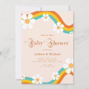 Daisy Rainbow Retro Typografie Hippie Baby Shower Einladung