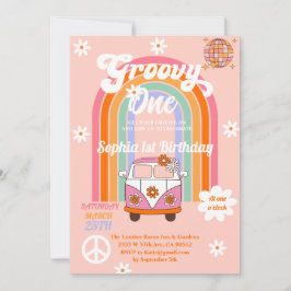 Daisy Rainbow Van Groovy Ein 1. Geburtstag Party Einladung