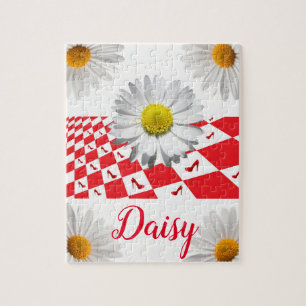 Daisy Red Checkered Jigsaw Puzzle