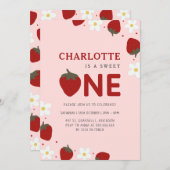 Daisy Red Strawberry 1. Sommer Geburtstag Einladung (Vorne/Hinten)