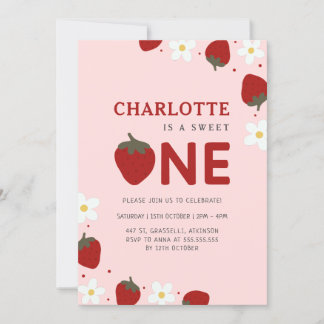 Daisy Red Strawberry 1. Sommer Geburtstag Einladung