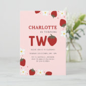 Daisy Red Strawberry 2. Sommer Geburtstag Einladung (Stehend Vorderseite)