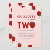 Daisy Red Strawberry 2. Sommer Geburtstag Einladung (Vorne/Hinten)