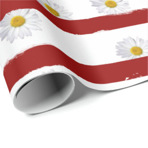 Daisy Red Stripes Geschenkpapier