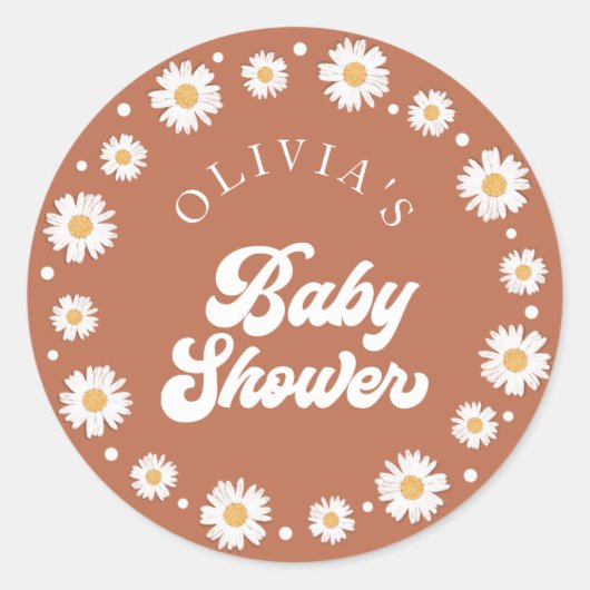 Daisy Retro Babydusche Runder Aufkleber (Vorderseite)