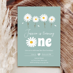 Daisy Retro Boho Party Dusty Blue Erster Geburtsta Einladung
