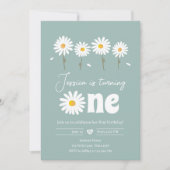 Daisy Retro Boho Party Dusty Blue Erster Geburtsta Einladung (Vorderseite)