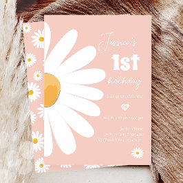 Daisy Retro Boho Party Pink Girl Erster Geburtstag Einladung