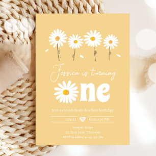 Daisy Retro Boho Party Yellow Girl Erster Geburtst Einladung