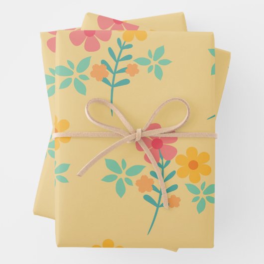 Daisy Retro Bouquet Muster in Gelb Geschenkpapier Set (Beispiel)