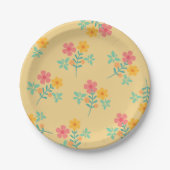 Daisy Retro Bouquet Muster in Gelb Pappteller (Vorderseite)