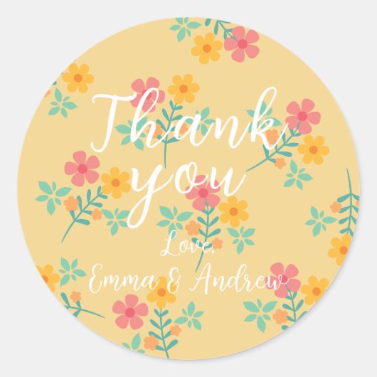 Daisy Retro Bouquet Muster in Gelb Runder Aufkleber (Vorderseite)