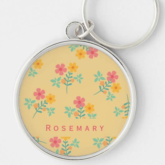 Daisy Retro Bouquet Muster in Gelb Schlüsselanhänger (Vorne)