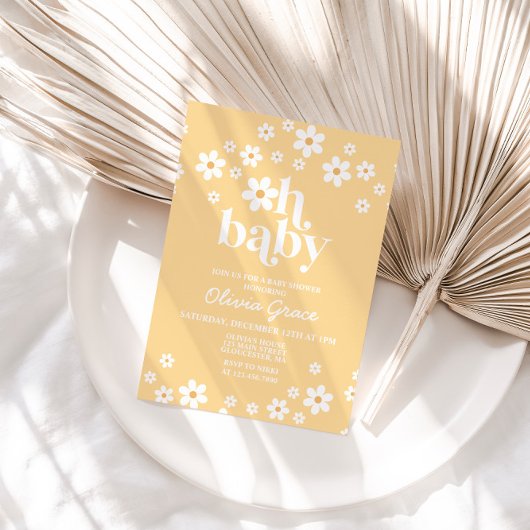 Daisy Retro gelbe Blütendusche Einladung